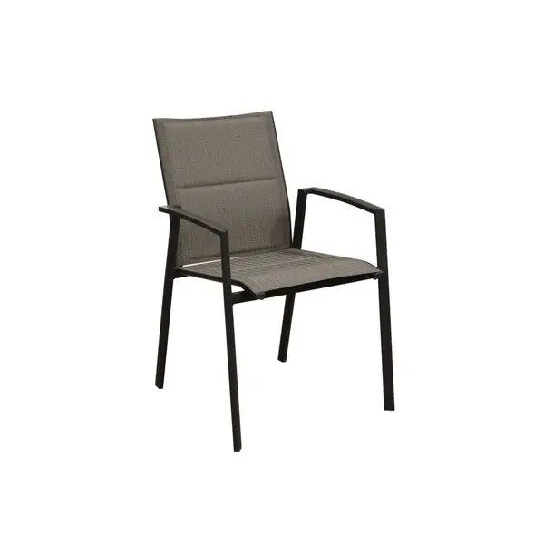 Fauteuil empilable - PALMA - Aluminium époxy graphite - Toile TPEP padded chevron - PROLOISIRS