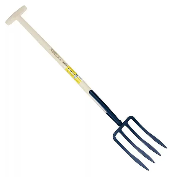 Fourche à bêcher à soie 4 dents spatulée manche béquille - PERRIN