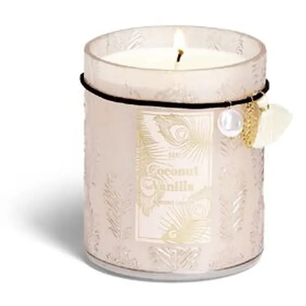 Bougie charm pampille Coconut Vanilla dans verre beige 55H