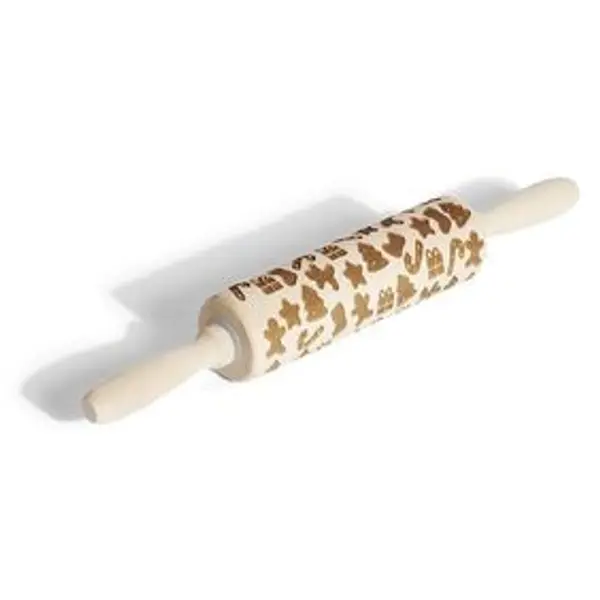 Rouleau à pâtisserie en bois gravé décor Noël Ø5x35cm
