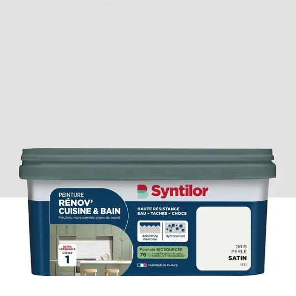 Peinture meuble gris perle satin SYNTILOR Renov' cuisine et bain 2l - SYNTILOR