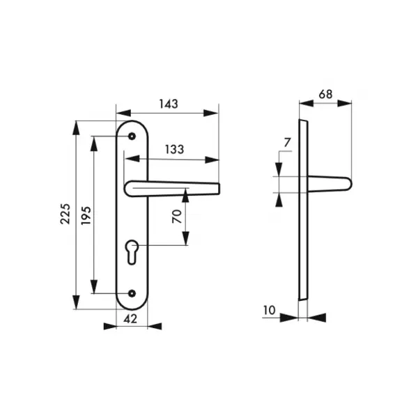 Ensemble de poignées pour porte d'entrée Ouranus trou de cylindre, carré 7mm, entr'axes 195mm, inox brossé - THIRARD