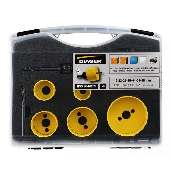 Malette 9 pcs scie cloche jaune - 651C