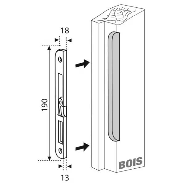Gâche centrale encastrable pour porte d'entrée bois, droite, 190x18x13mm, Fercomatic, G-22826-00-R-1 - FERCO by THIRARD