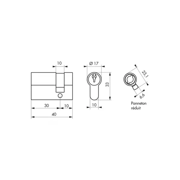 Cylindre 30 x 10 mm panneton ESP 3 clés nickelé - THIRARD