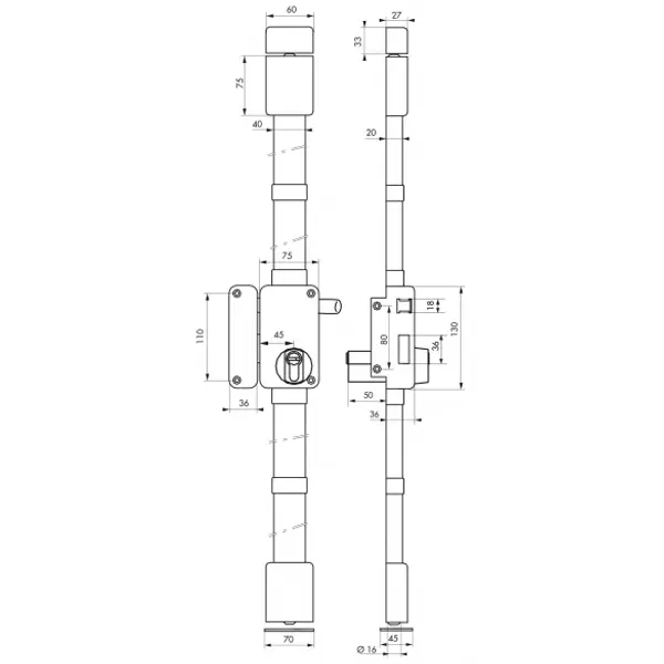 Serrure en applique Beluga A2P* à tirage pour entrée, gauche, 3pts, Transit2 30x65mm, axe 45mm, blanc, 4 clés - THIRARD