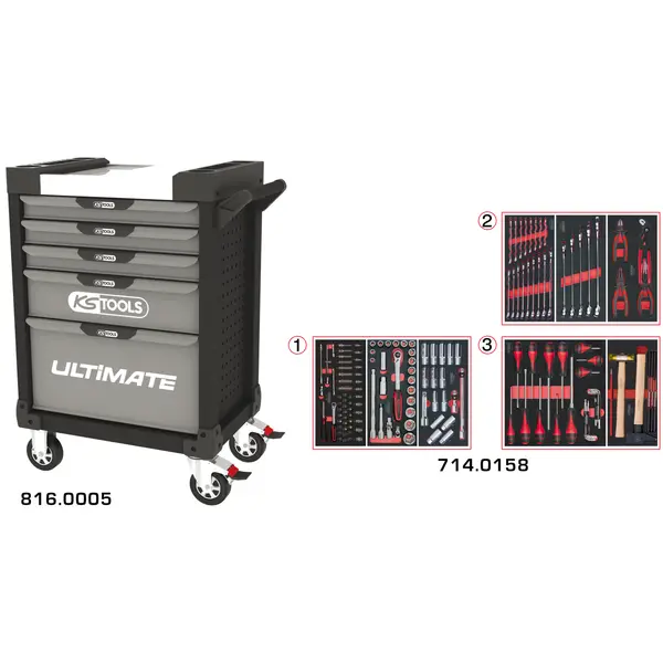 Servantes ULTIMATE 5 tiroirs équipées de 158 outils