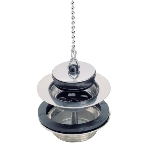 Bonde lavabo/bidet laiton chromé avec grille inox, bouchon et chaînette