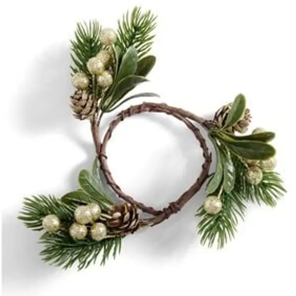 Rond serviette pomme de pin et baie dorée ou argentée Ø4cm