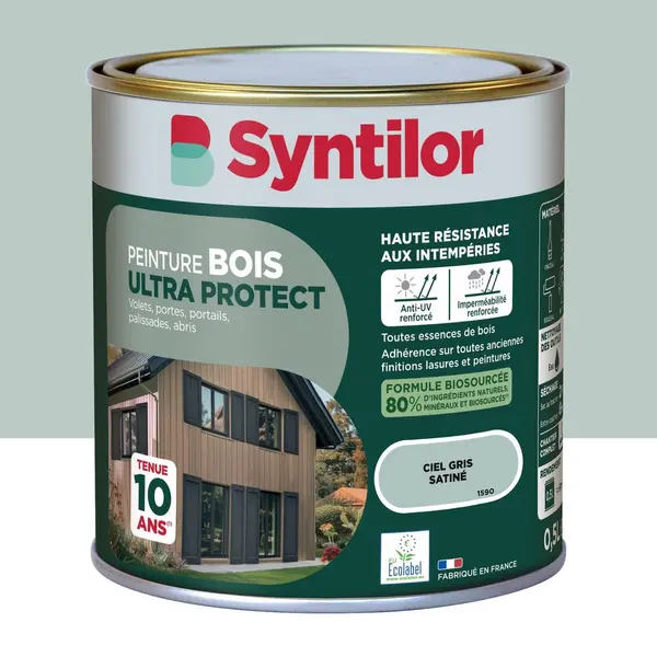 Peinture exterieure bois Ultra protect SYNTILOR ciel gris satine 0.5l - SYNTILOR