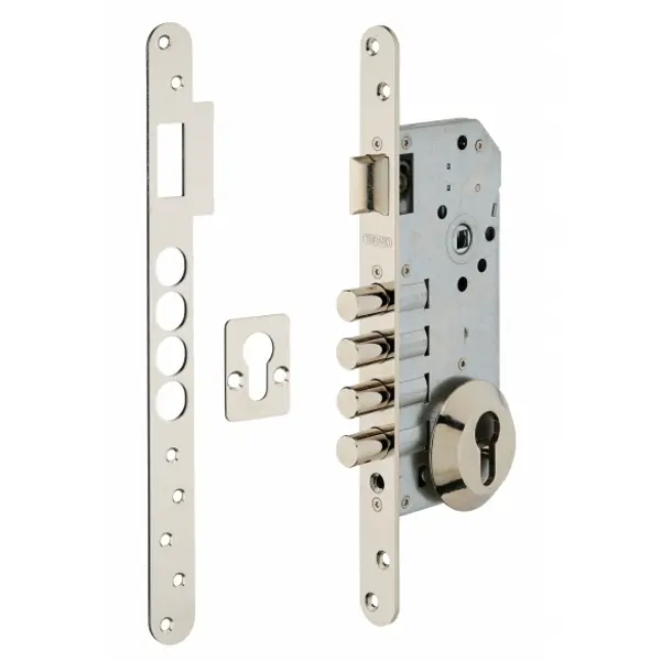 Boitier de serrure encastrable à cylindre pour porte d'entrée, rosace ouverte, axe 50mm, bouts ronds - THIRARD
