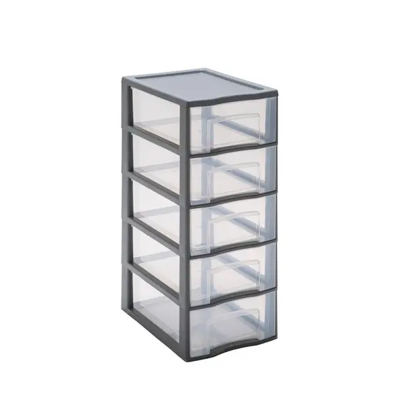 Tour de rangement plastique A4 Tag Tower 5 tiroirs transparents - gris - SUNDIS