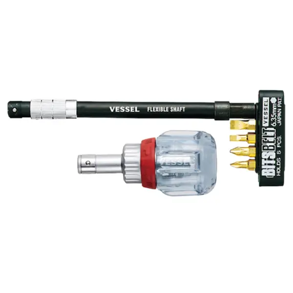 Tournevis Cliquet Tom Pouce + Porte-Emb Flex 165Mm + 4 Embouts Vessel