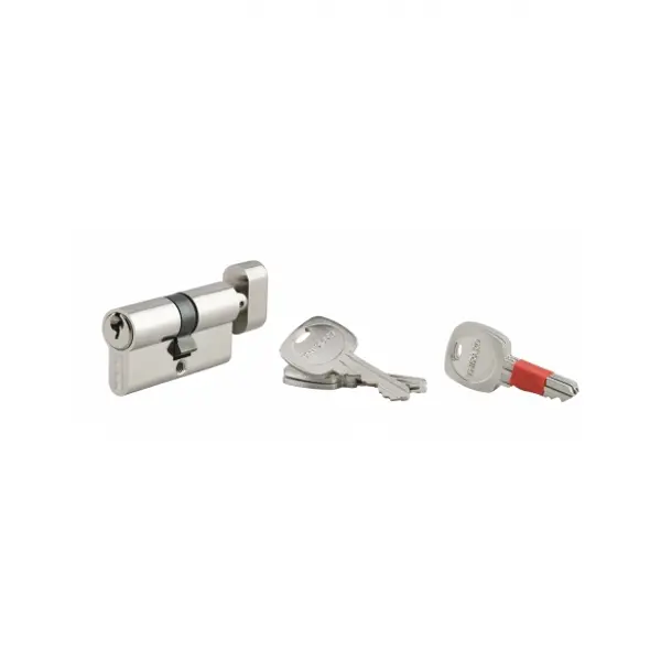 Cylindre de serrure à bouton modifiable, 30Bx30mm, anti-arrachement, anti-perçage, nickel, 2x3 clés - THIRARD