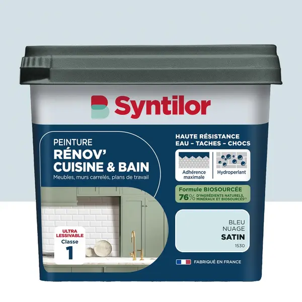 Peinture meuble bleu nuage satin SYNTILOR Renov' cuisine et bain 0.75l - SYNTILOR