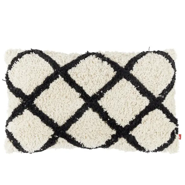 Coussin déco chevron tufté 30x50cm beige et noir