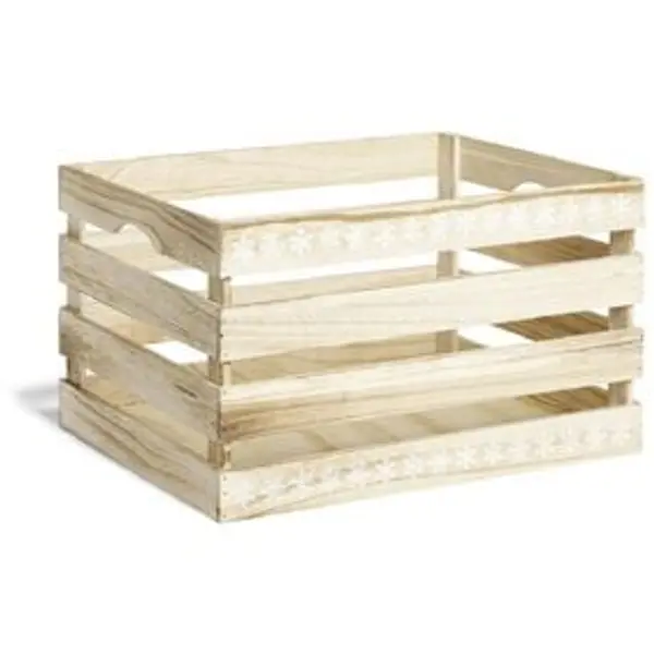 Cagette en bois motif flocon blanc 44x33xH25cm