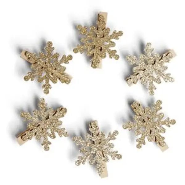 Pince de décoration flocon de neige doré x6