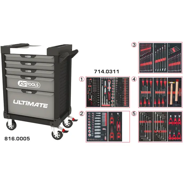 Servantes ULTIMATE 5 tiroirs équipées de 311 outils