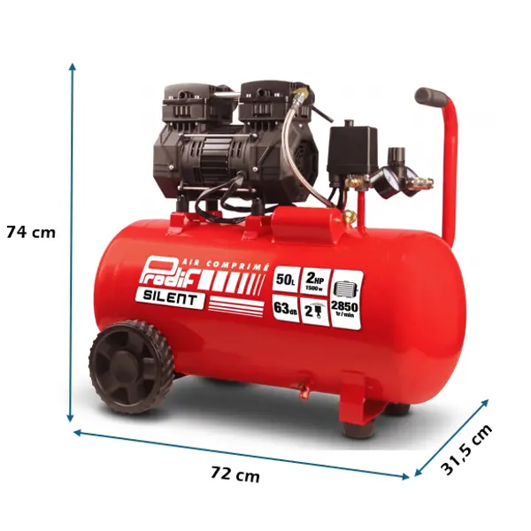 Compresseur 50L 2CV 8 bars sans huile SIL750 PRODIF - PRODIF