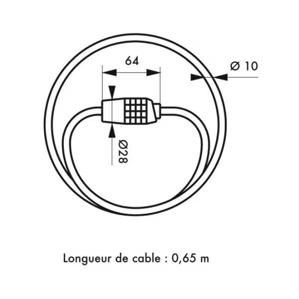 Antivol à combinaison Twisty, 4 chiffres, câble acier, vélo, 10mmx1.8m, noir - THIRARD