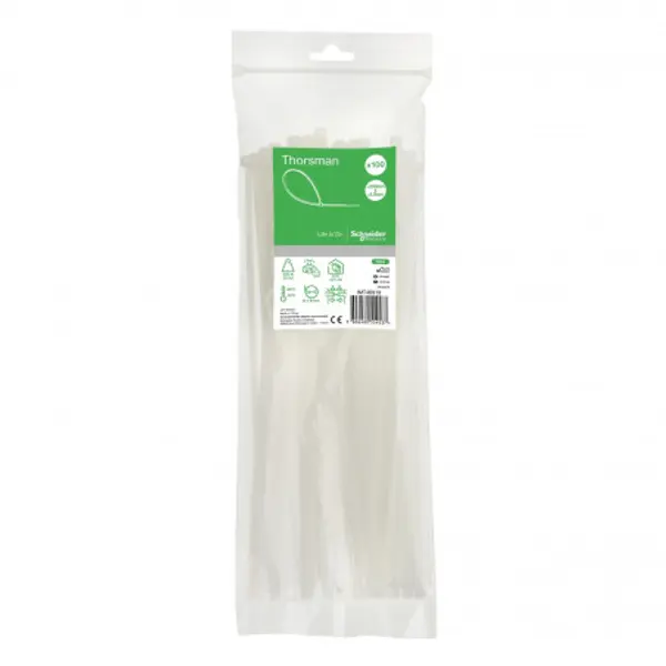 Lot de 100 colliers serre câble plastique blanc 300x4,8mm - Ultra résistant Polyamide 6.6 - Schneider