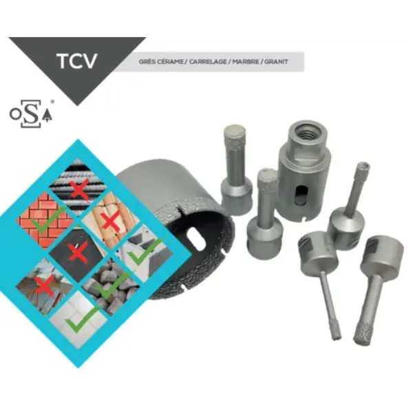 Foret - couronne diamant TCV - Raccord M14 meuleuse