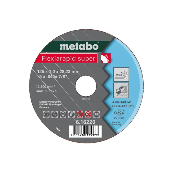 Meules de tronçonnage Flexiarapid super 180x1,6x22,2 acier inoxydable - Metabo