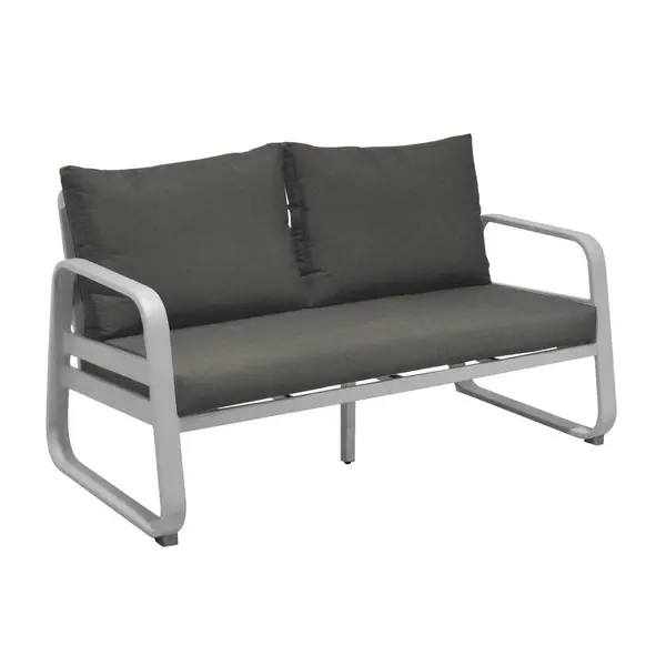 Canapé de jardin 2,5 places Tonio blanc/gris - Aluminium - coussins déhoussables - PROLOISIRS