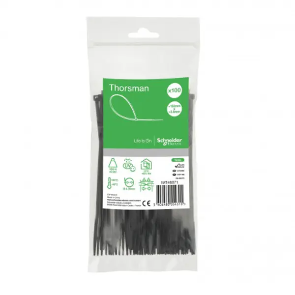 Schneider - Collier de serrage plastique en rilsan noir 150x3,6mm - nylon - lot de 100 colliers serre-câbles