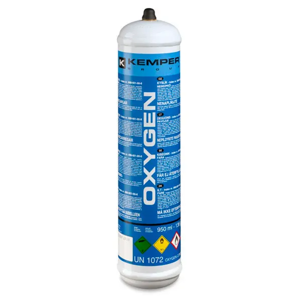 Bouteille d’oxygène jetable 0,95 L acier 110 bar