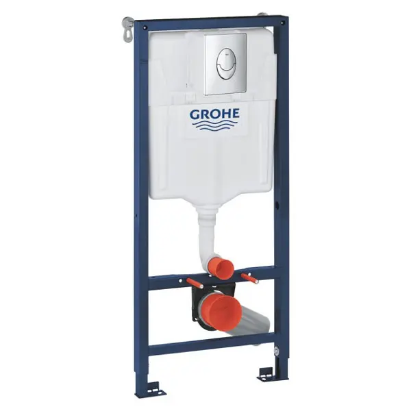 Bâti support WC suspendu avec réservoir réglable et plaque chrome