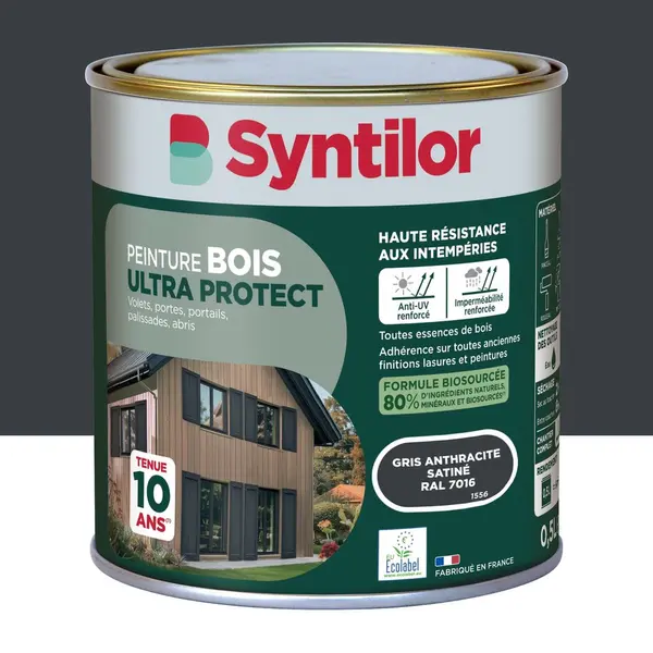 Peinture exterieure bois Ultra protect SYNTILOR gris anthracite satine0.5l - SYNTILOR