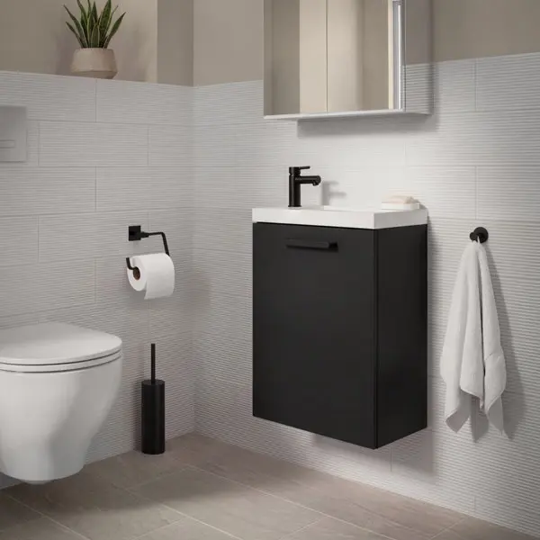 Meuble lave-mains suspendu noir mat IDALIE 55 x 43,5 x 23,2 cm