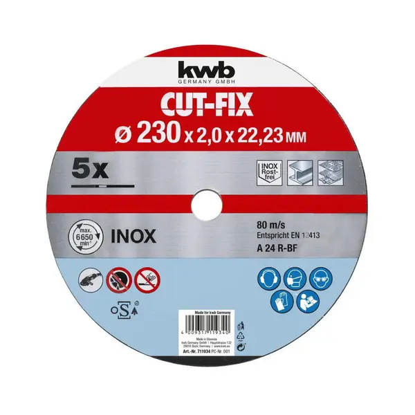 5 disques à tronçonner métaux 230 x 2 pour meuleuse - KWB by Einhell