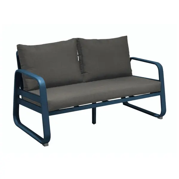 Canapé de jardin 2,5 places Tonio bleu/gris - Aluminium - coussins acrylique - PROLOISIRS