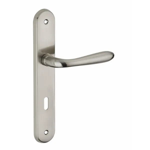 Ensemble de poignées pour porte de chambre Athena trou de clé, carré 7mm, entr'axes 195mm, nickelé brossé - THIRARD