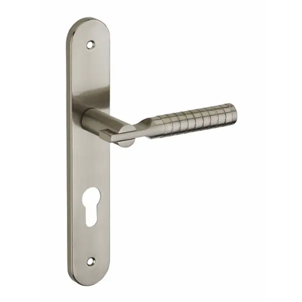 Ensemble de poignées pour porte d'entrée Diane trou de cylindre, carré 7mm, entr'axes 195mm, nickelé brossé - THIRARD