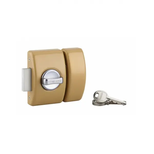 Verrou à bouton Design 5 pour porte d'entrée, cylindre 40mm, acier, 3 clés, bronze - THIRARD