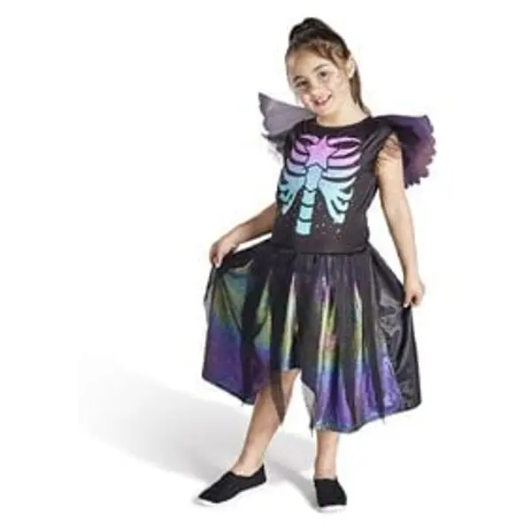 Déguisement enfant fée squelette robe et ailes multicolore 7/10ans