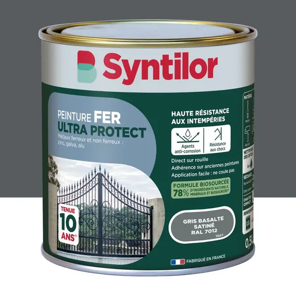 Peinture exterieure fer, alu Ultra protect SYNTILOR gris basalte satine 0.5l - SYNTILOR