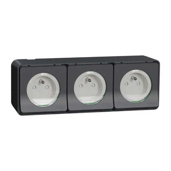 Mureva Styl - Triple PC 2P+T horiz. précâblée - saillie - IP55 - IK08 - gris - Schneider Electric - MUR36037