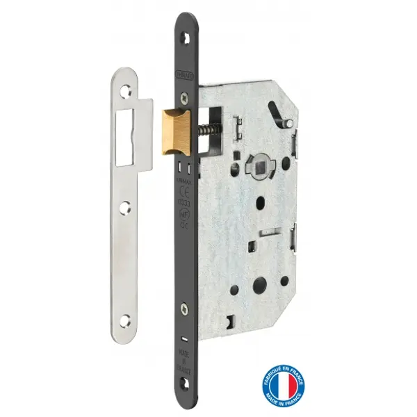 Serrure encastrable Unimax CE NF QC pour porte intérieur, axe 50mm, bouts ronds, têtière noire - THIRARD