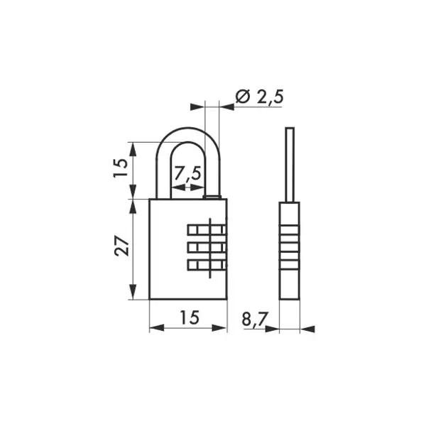 Cadenas à code 158, bagage, 15mm, 3 chiffres - THIRARD