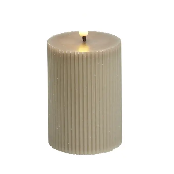 Bougie pilier à LED striée gris Ø7xH10cm