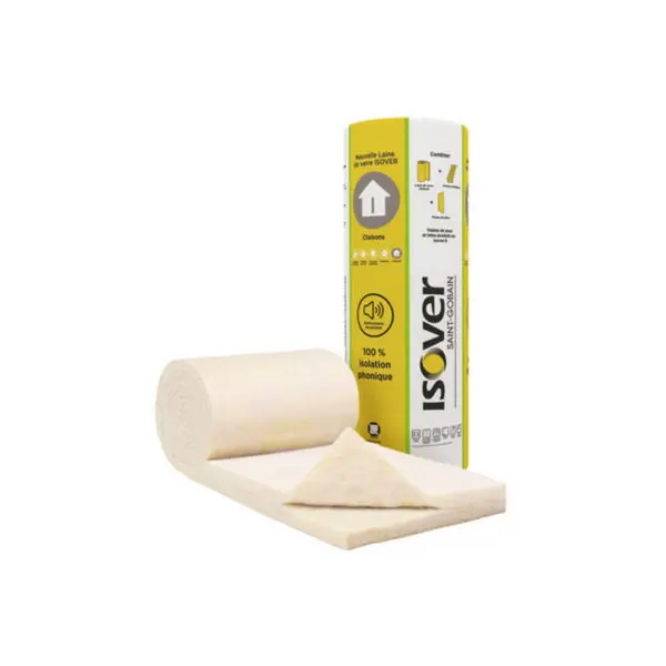 Laine de verre 70mm Cloison 40 R:1,75 - 5m x 0,6m - Rouleau nu