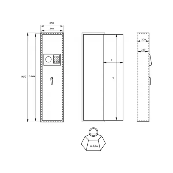 Armoire à fusils Cardiff, fermeture électronique à code, 2 pênes, capacité de 5 fusils - THIRARD