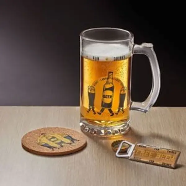 Coffret bière 3 pièces verre décapsuleur et sous-verre - 2 modèles
