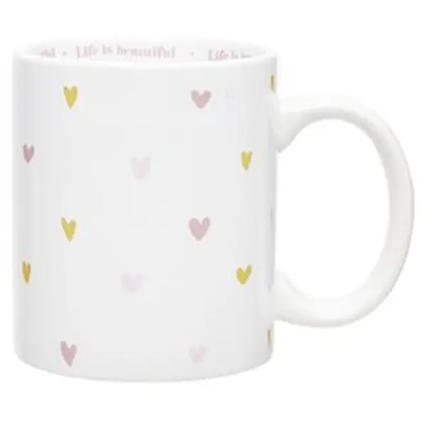 Coffret mug 330ml et tote bag coeur blanc et rose