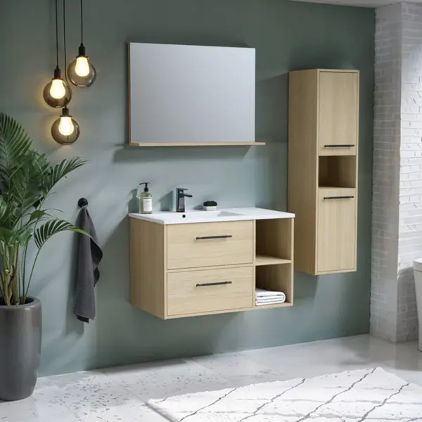 Colonne de salle de bain finition bois clair mélaminé ARTY - L.30 x H.120 x P.30cm